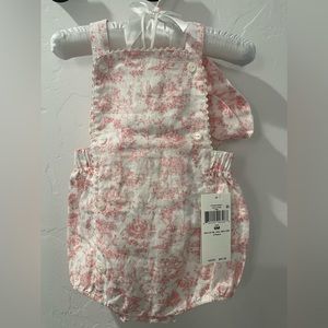 NWT Ralph Lauren Collection Toile Linen Bubble Shortall Hat & Set Size 6 months